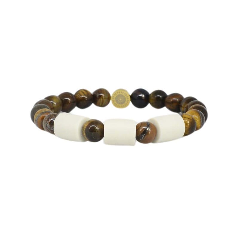 Armband Tigeröga med 3 Naturpärlor L/XL