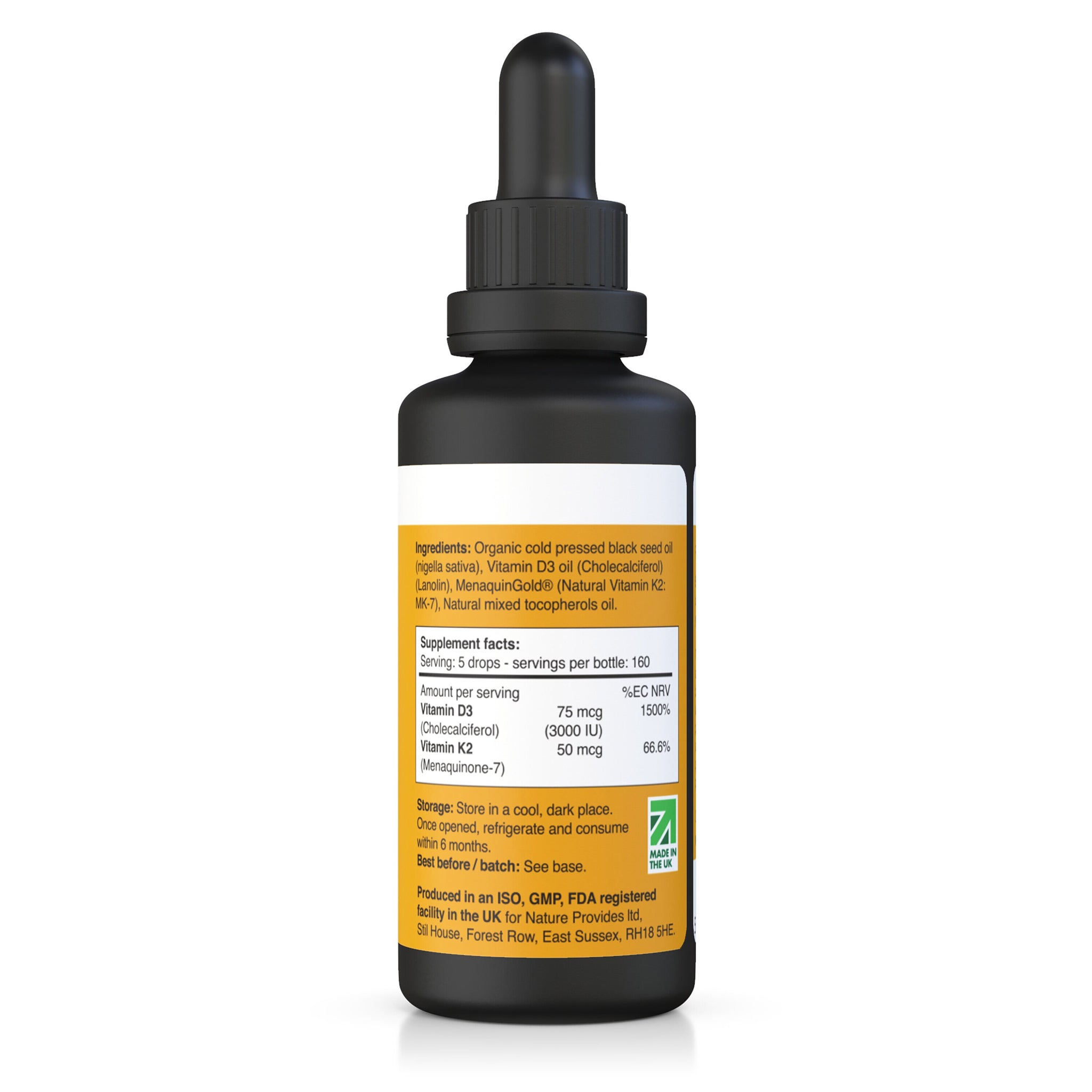 Vitamin D3+K2 in Organic Black Seed Oil 30ml