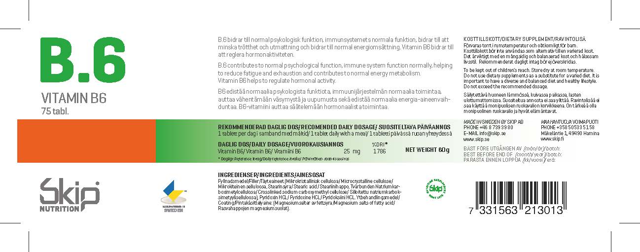 Vitamin B.6 25mg 75 tabletter